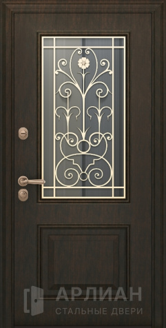 Фото «Кованная дверь входная со стеклопакетом и решеткой №7»